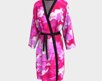 Pink Abstract Jasmine Robe Long Kimono Peignoir