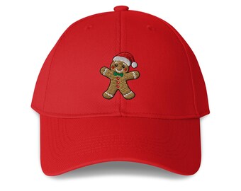 Gingerbread Man with Santa Hat Structured Embroidered 6-Panel Adjustable Baseball Cap