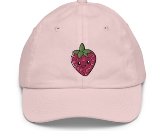 Cute Smiling Strawberry Embroidered Youth baseball cap ages 5 and up