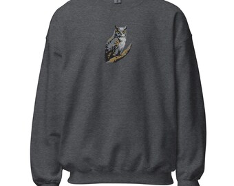 Large Embroidered Horned Owl Unisex Sweatshirt