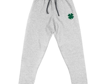 Clover Embroidered Joggers: Cozy Unisex Sweatpants, Casual Streetwear Pants, St Patrick's Day Good Luck Charm Gift