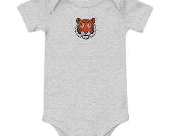 Tiger Face  Embroidered Baby short sleeve one piece