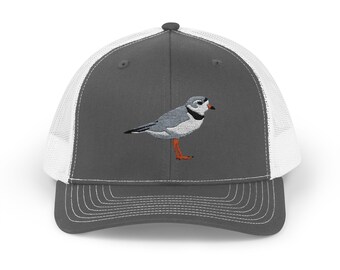 Embroidered Bird Trucker Cap, Piping Plover Hat, Beach Lover Gift, Birdwatcher Cap