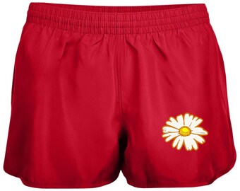 White Daisy Ladies' Running Shorts - Women's Activewear, Comfortable Athletic Gear, Floral Print, Casual Workout