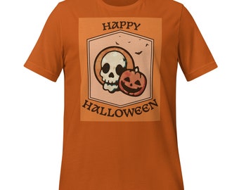 Happy Halloween Skull & Jack o Lantern Unisex T-Shirt - Spooky Graphic Tee for Men and Women - Halloween Party Outfit