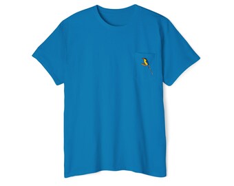 Paradise Kingfisher Printed Pocket Tee - Tropical Bird Unisex Shirt, Colorful Nature Print, Graphic Tee, Bird Lover Gift