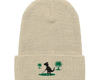 Dinosaur Golfer Embroidered Waffle beanie One Size Adult Beanie