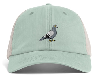Pigeon Embroidered Sunwashed Trucker Cap