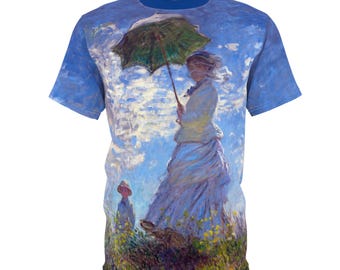 T-Shirt "Monet - Woman With a Parasol - 1875" Unisex All Over Print Cut & Sew Tee (4oz and 6oz)
