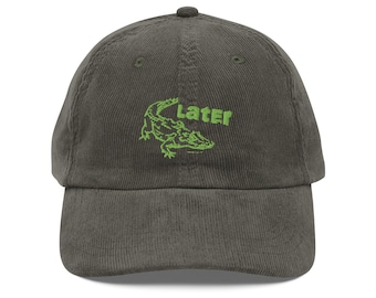 Embroidered Corduroy Cap: Retro Alligator Hat - "Later Gator"