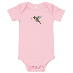 Ruby Throated Hummingbird Embroidered Baby short sleeve one piece