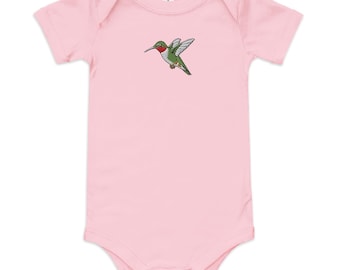 Ruby Throated Hummingbird Embroidered Baby-badpak met korte mouw