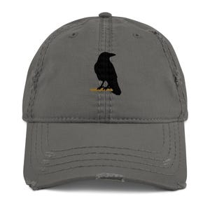 Embroidered Black Crow Hat Distressed Baseball Cap Adjustable Bird Hat for Men & Women