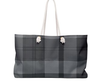 Black and Gray Plaid Weekender Bag
