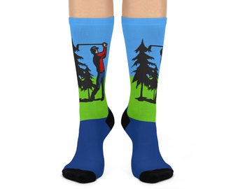 Cushioned Crew Socks Golfer and Trees Art Design Unisex One Size Adult