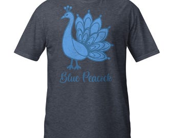 Vintage Style Blue Peacock T-Shirt | Unisex Short-Sleeve Retro Tee for Men & Women | Cute Bird Graphic Top