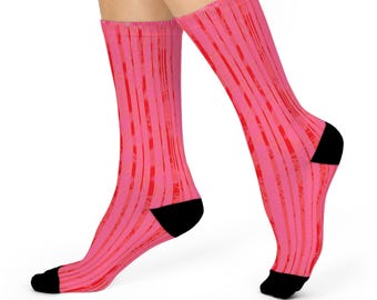 Cushioned Socks Pink Stripes Original Art Design Adult Unisex One Size