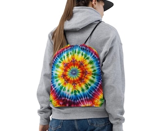 Rainbow Tie Dye Drawstring Bag, Colorful Gym Sack Backpack, Festival Rave Bag, Hippie Boho Sports Sackpack, Travel or School Drawstring bag