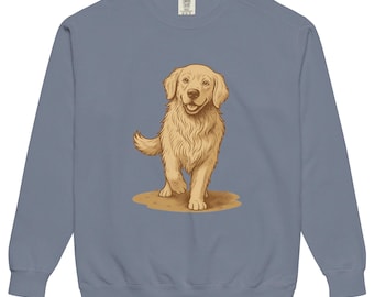 Golden Retriever Sweatshirt, Garment Dyed Crewneck, Dog Lover Printed Pullover, Unisex Sweatshirt