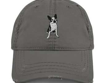 Embroidered Boston Terrier Distressed Dad Hat – Dog Lover Gift