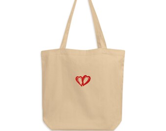 Two Hearts Embroidered Eco Tote Bag | Reusable Shopping Bag | Sustainable Style for Everyday Use & Gifts