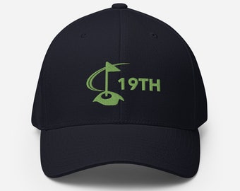 19th Hole Green Thread Embroidered Twill Cap - Golfing Hat, Structured & Sturdy, Closed Back Adjustable, Perfect Golf Lovers Gift