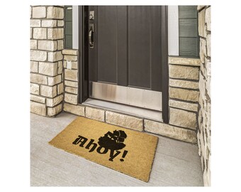 Welcome Doormat "Ahoy!" Pirate Ship Entryway Mat, Nautical Decor for Home, Fun Outdoor Rug, Perfect for Beach Lovers & Kids