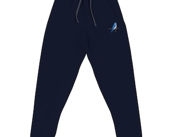 Blue Bird Embroidered Joggers - Adult Unisex Sweatpants, Cute & Comfy Loungewear, Handmade Gift for Him and Her