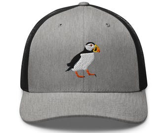 Trucker Cap Embroidered Atlantic Puffin Hat - Wildlife Hat, Adjustable Mesh Back Snapback, Outdoor Casual Headwear for Men & Women
