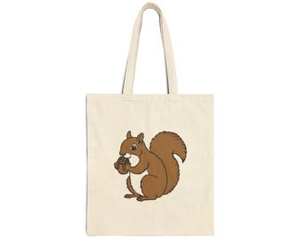 Squirrel and Acorn Cotton Canvas Tote Bag