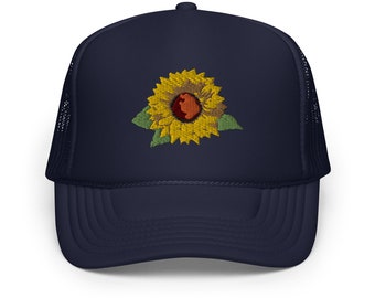 Foam trucker hat Embroidered Sunflower Adult Unisex Adjustable Mesh Back Hat