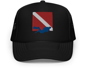 Diver and Diver Down Flag Embroidered Foam trucker hat