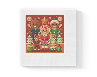 50 Ginger Bread Folks Christmas Napkins - White Coined Design, Holiday Table Decor for Festive Dining, Xmas Party Supplies 6.5 inches square
