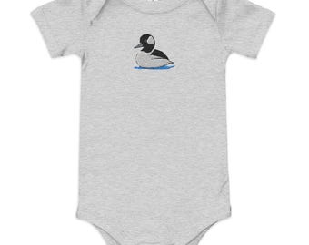 Bufflehead Duck Embroidered Baby short sleeve one piece