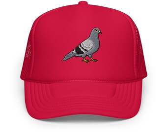 Pigeon Embroidered Foam Trucker Hat - Adjustable Snapback Cap, Lightweight Mesh Back, Casual Streetwear Accessory