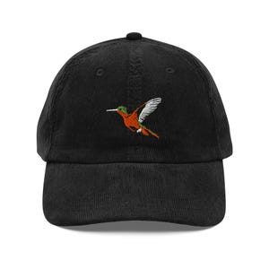 Cinnamon Hummingbird Embroidered Hat Vintage corduroy bird cap