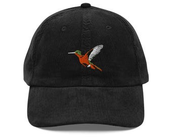 Cinnamon Hummingbird Embroidered Hat Vintage corduroy bird cap