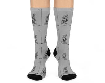 The Thinker Golfing Socks Funny Philosopher Putting Cushioned Crew Socks