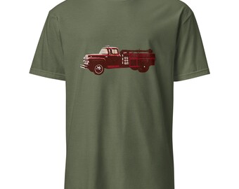 Old School Fire Truck T-Shirt | Vintage Style Short-Sleeve Unisex Tee | Retro Firefighter Apparel