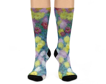 Floral Art From Chrysanthemums (1897) by Monet Cushioned Crew Socks