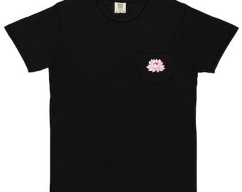 White and Pink Lotus Unisex garment-dyed pocket t-shirt