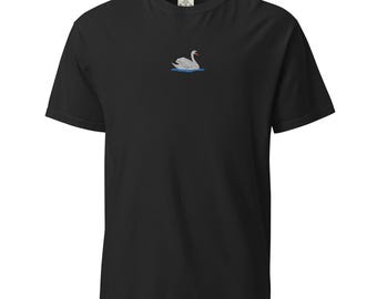 Embroidered Swan Bird T-Shirt | Unisex Heavyweight Tee | Unique Gift for Nature Lovers & Fashion Enthusiasts