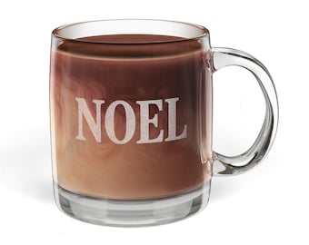 Noel Embroidered Glass Coffee Mug, 12.25oz (Engraving)