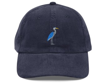 Great Blue Heron Embroidered Vintage corduroy cap