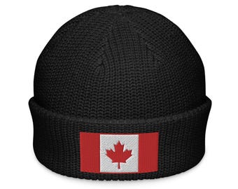 Canada Maple Leaf Embroidered Fisherman Beanie | Cozy Knit Hat for Men & Women | Unique National Pride Accessory
