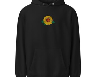 Embroidered Sunflower Pullover Hoodie, Cottagecore Botanical Gift