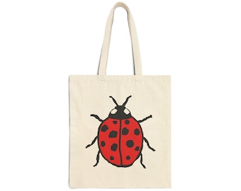 Whimsical Ladybug Tote Bag, Cute Red Bug Design, Eco-Friendly Shopping Bag, Cotton Canvas Tote Bag