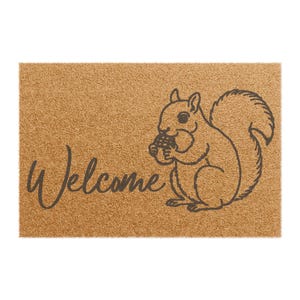 Squirrel Welcome Coir Doormat, Printed Outdoor Rug, Front Porch Decor, Wildlife Lover