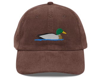 Mallard Duck Embroidered Bird Vintage corduroy cap