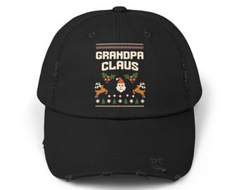 Grandpa Claus Hat, Christmas Baseball Cap, Vintage Distressed Dad Cap, Santa Hat, Holiday Headwear